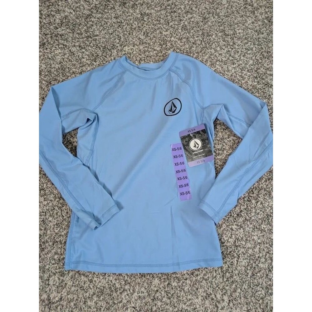 Volcom Boys Rash Guard XS 5/6 Long Sleeve Blue NWT Swim Shirt